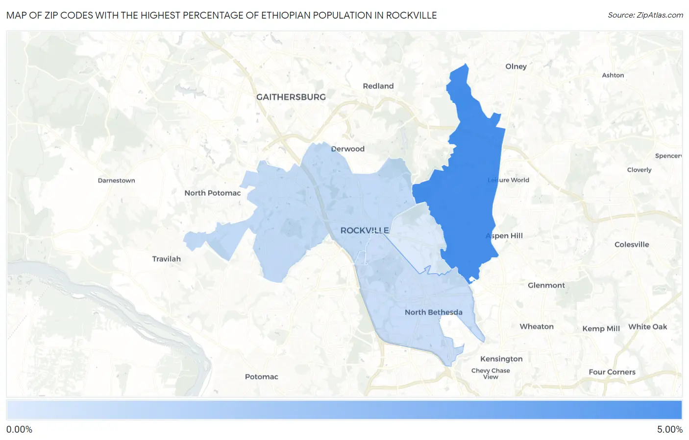 Zip Codes with the Highest Percentage of Ethiopian Population in Rockville Map