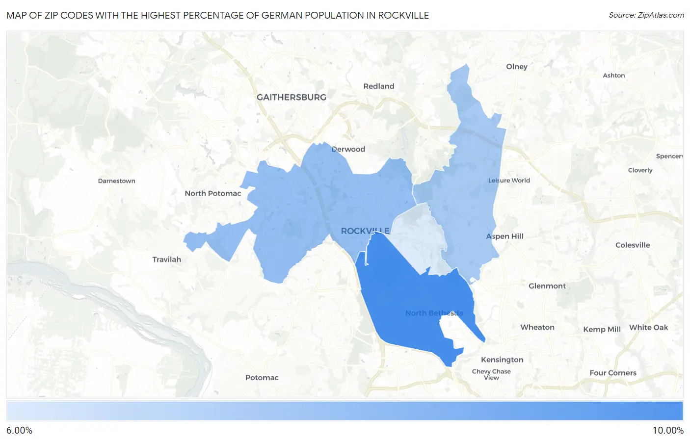Zip Codes with the Highest Percentage of German Population in Rockville Map
