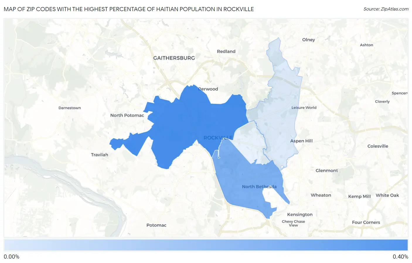 Zip Codes with the Highest Percentage of Haitian Population in Rockville Map