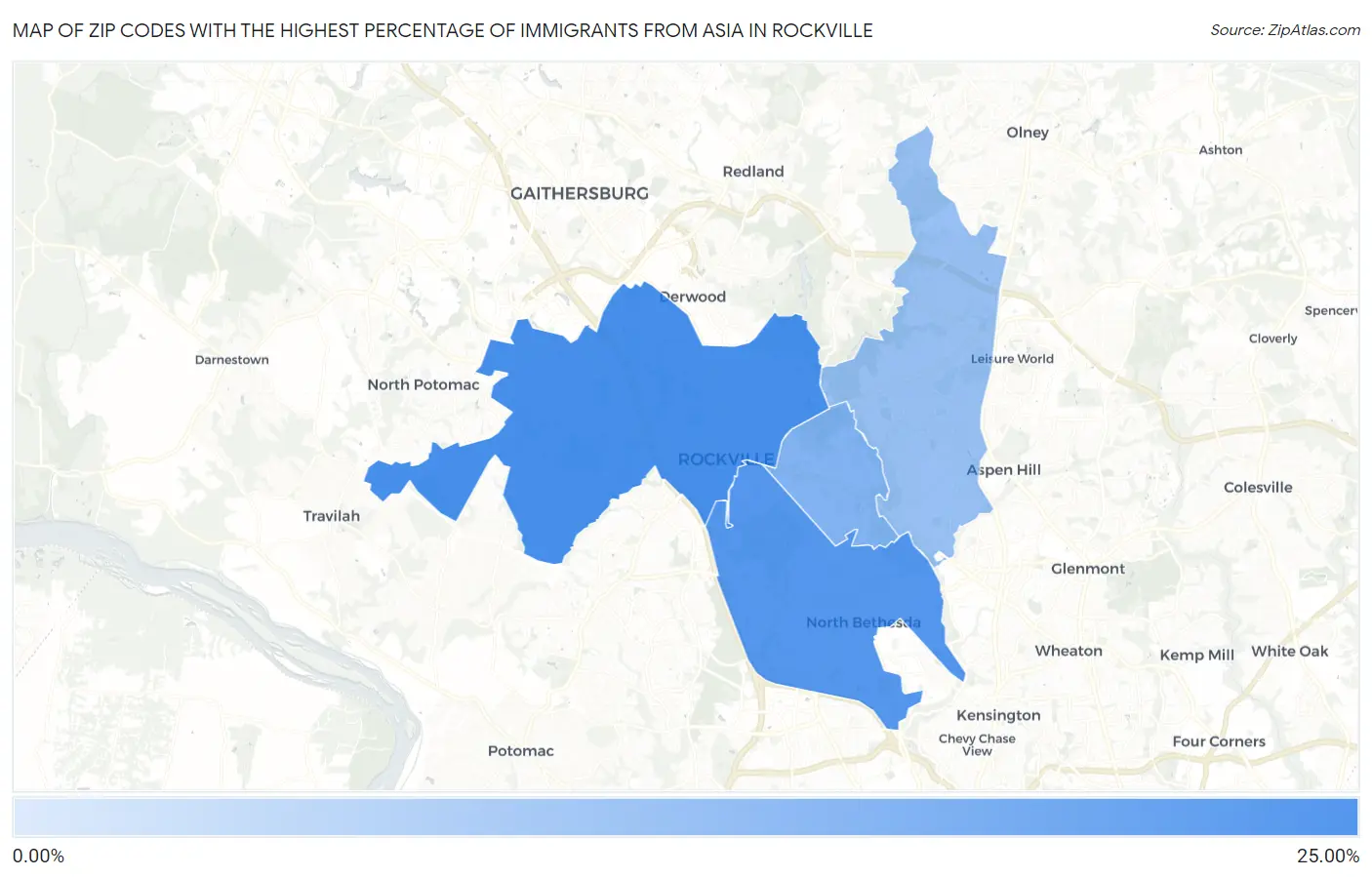 Zip Codes with the Highest Percentage of Immigrants from Asia in Rockville Map
