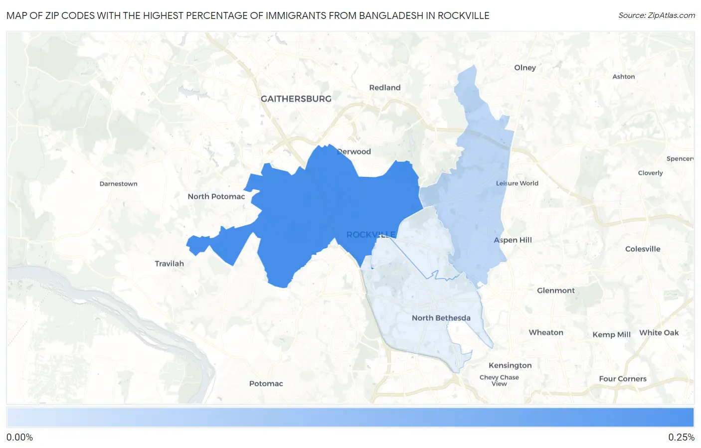 Zip Codes with the Highest Percentage of Immigrants from Bangladesh in Rockville Map