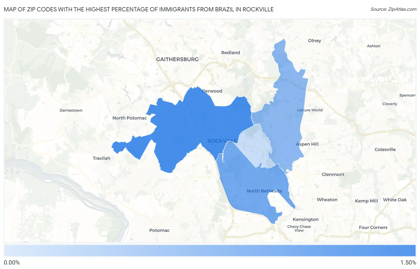 Zip Codes with the Highest Percentage of Immigrants from Brazil in Rockville Map