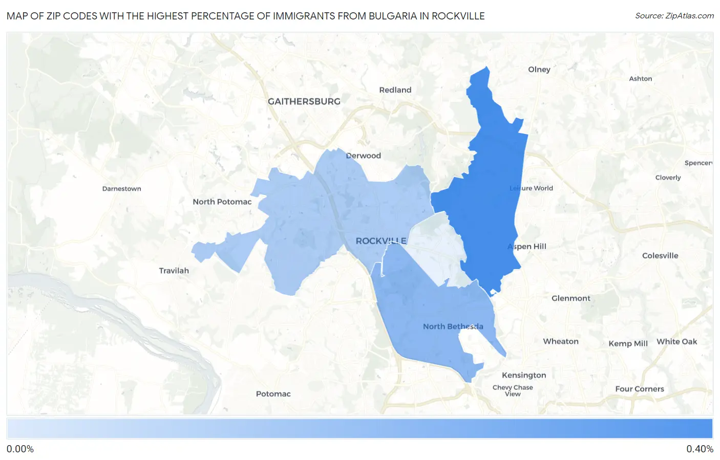 Zip Codes with the Highest Percentage of Immigrants from Bulgaria in Rockville Map