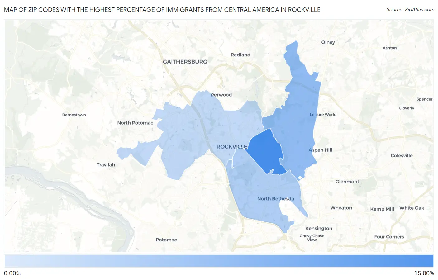 Zip Codes with the Highest Percentage of Immigrants from Central America in Rockville Map
