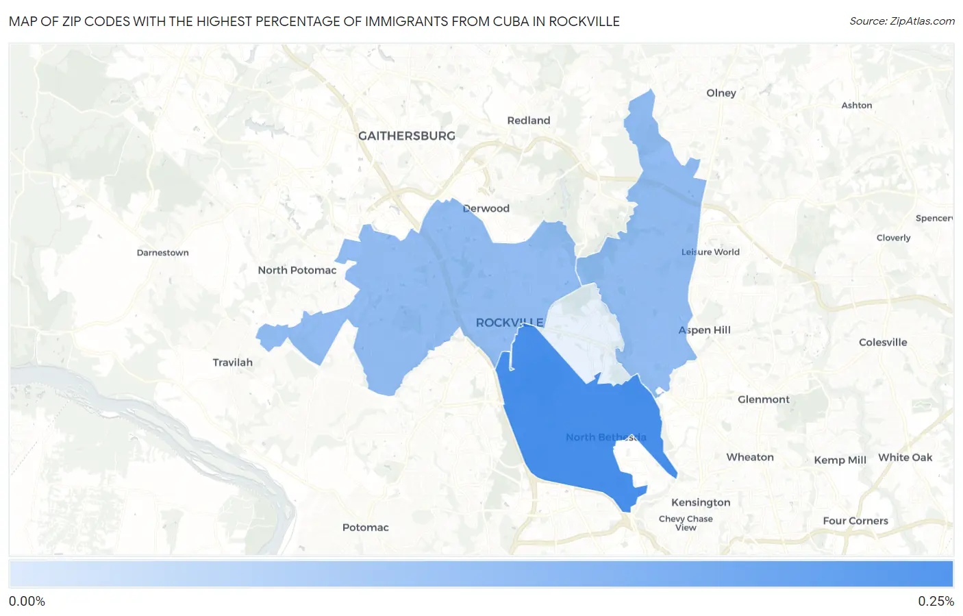 Zip Codes with the Highest Percentage of Immigrants from Cuba in Rockville Map