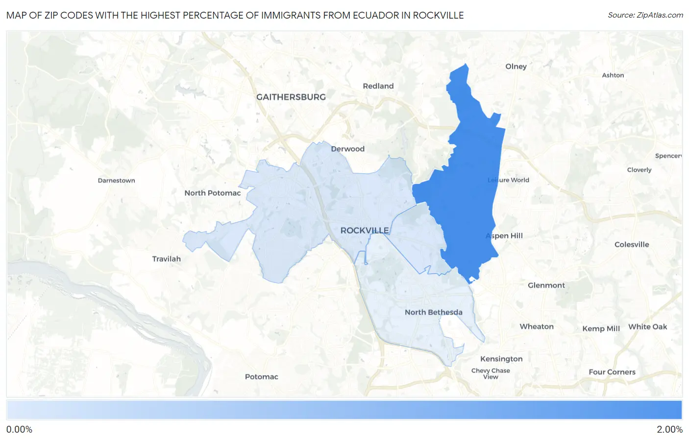 Zip Codes with the Highest Percentage of Immigrants from Ecuador in Rockville Map