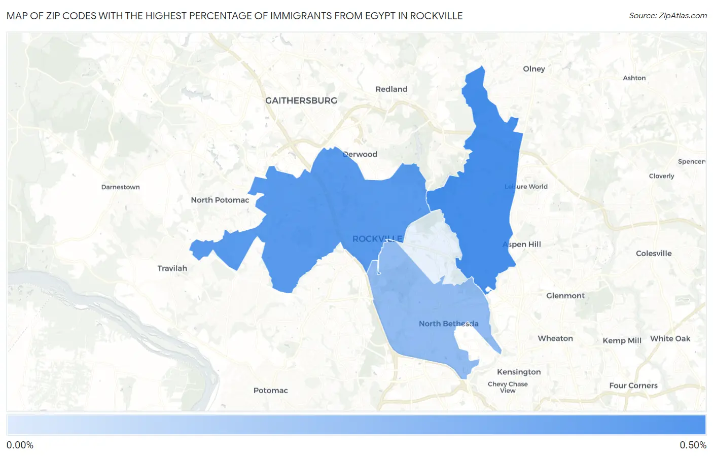 Zip Codes with the Highest Percentage of Immigrants from Egypt in Rockville Map