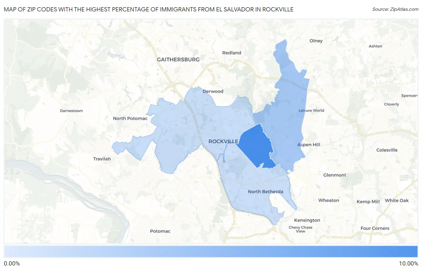 Zip Codes with the Highest Percentage of Immigrants from El Salvador in Rockville Map