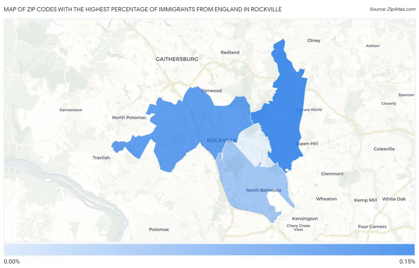 Zip Codes with the Highest Percentage of Immigrants from England in Rockville Map