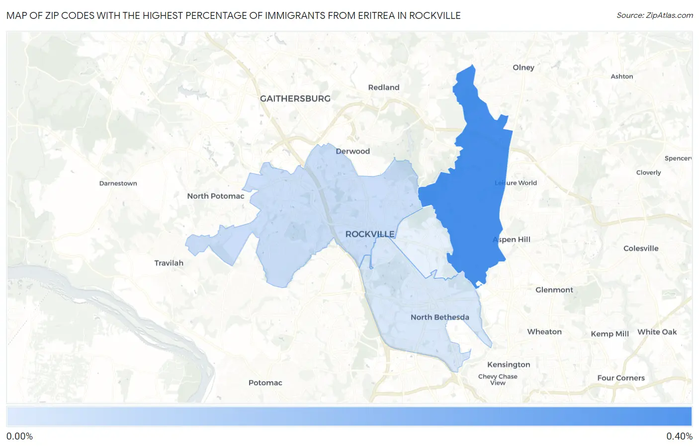 Zip Codes with the Highest Percentage of Immigrants from Eritrea in Rockville Map