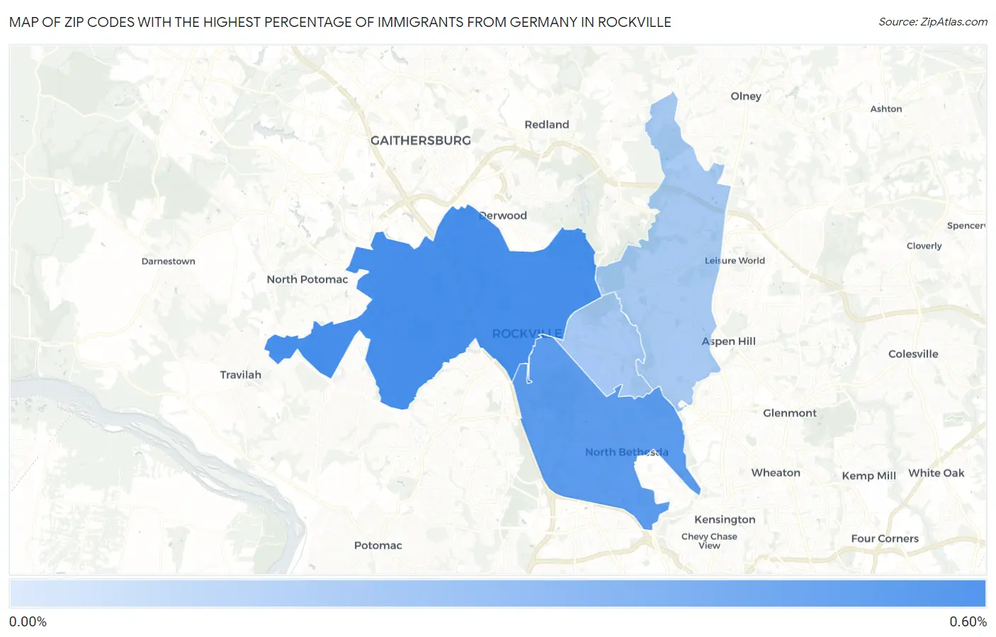 Zip Codes with the Highest Percentage of Immigrants from Germany in Rockville Map