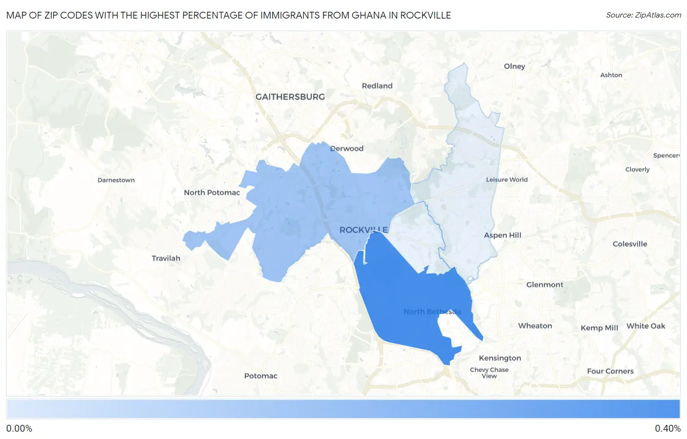 Zip Codes with the Highest Percentage of Immigrants from Ghana in Rockville Map