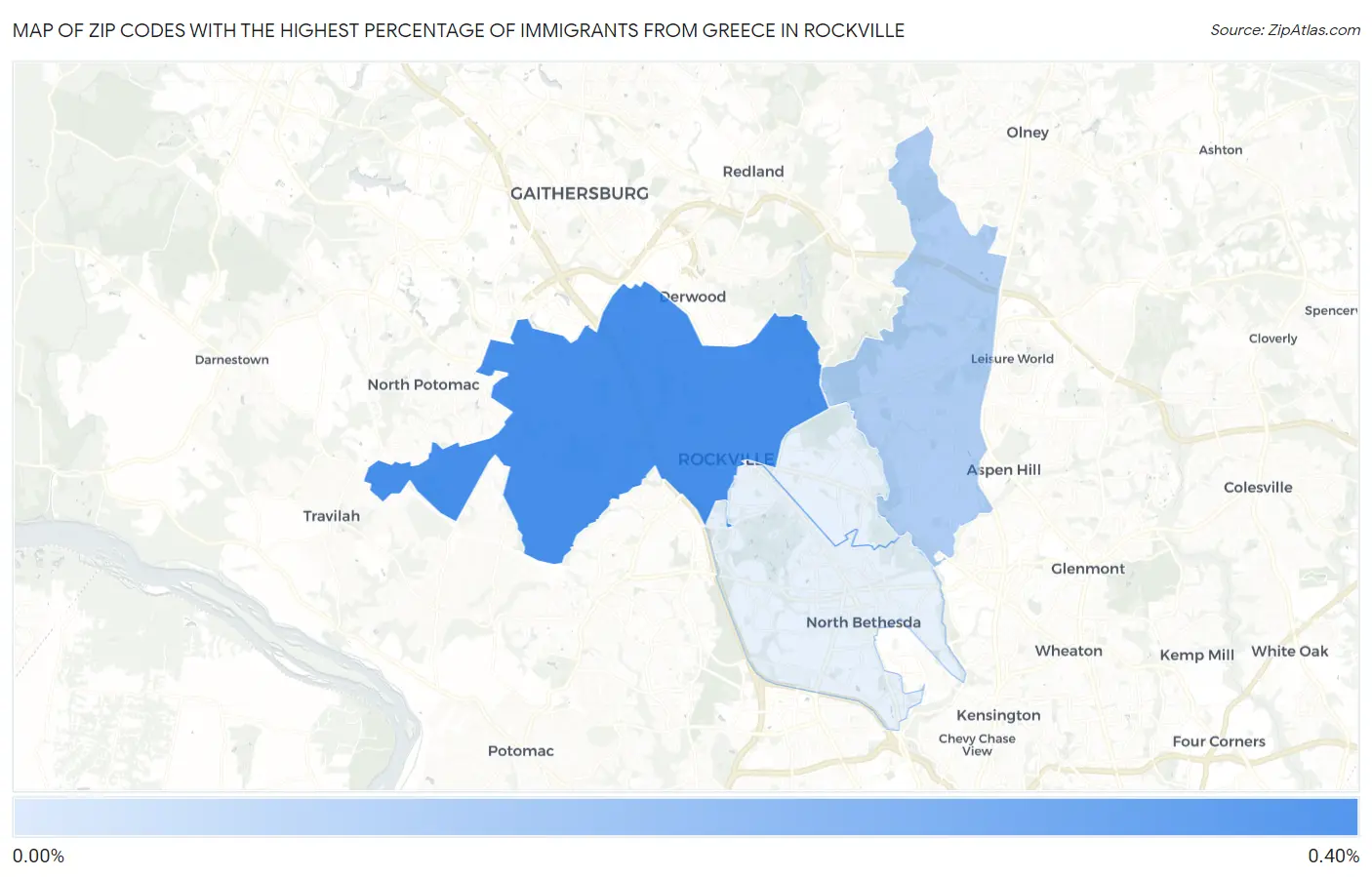 Zip Codes with the Highest Percentage of Immigrants from Greece in Rockville Map