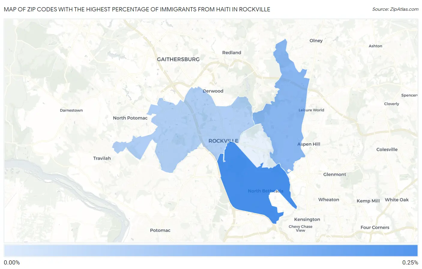 Zip Codes with the Highest Percentage of Immigrants from Haiti in Rockville Map
