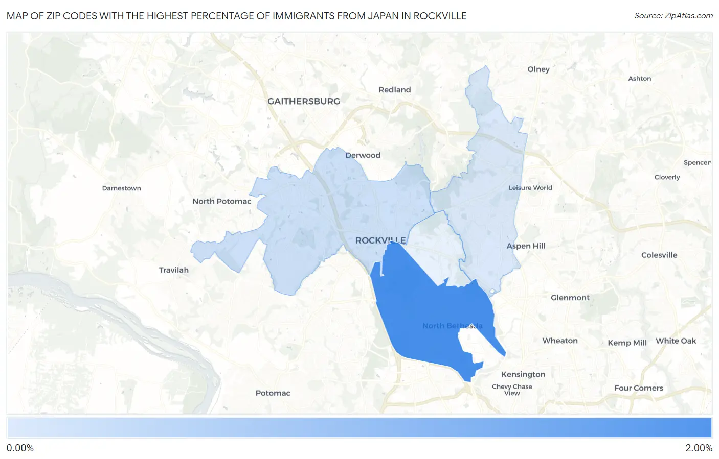 Zip Codes with the Highest Percentage of Immigrants from Japan in Rockville Map