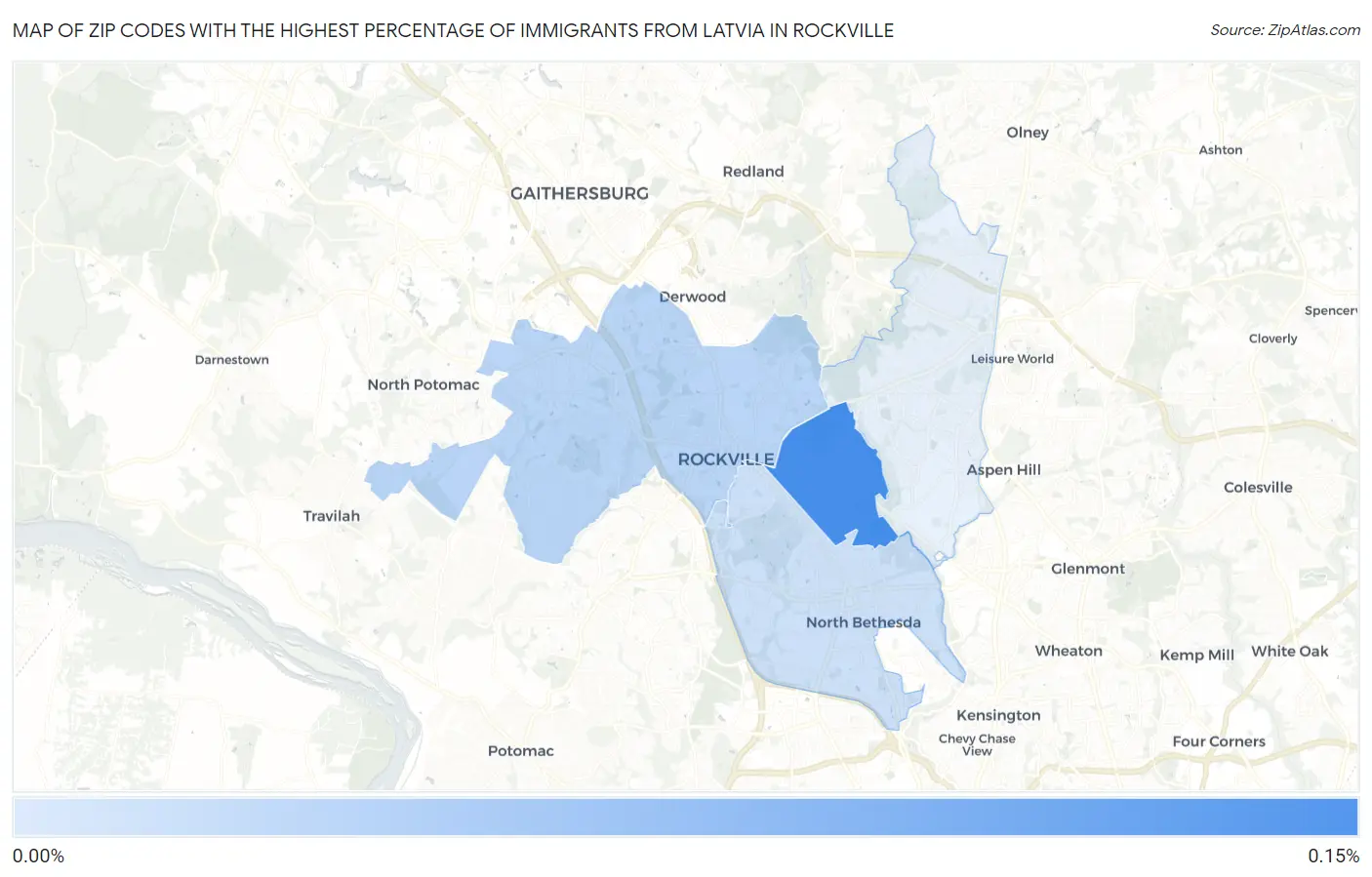 Zip Codes with the Highest Percentage of Immigrants from Latvia in Rockville Map