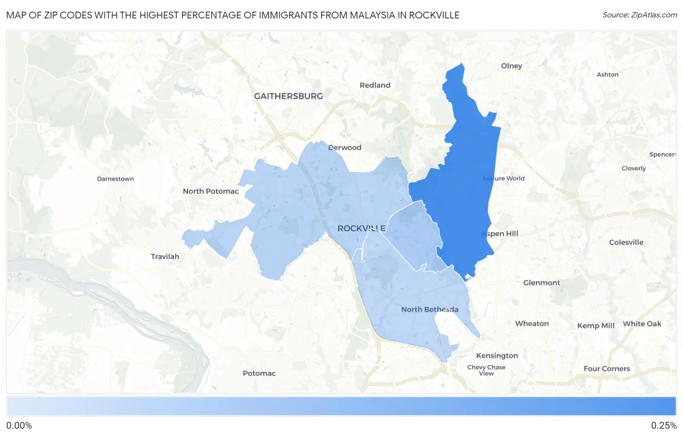 Zip Codes with the Highest Percentage of Immigrants from Malaysia in Rockville Map