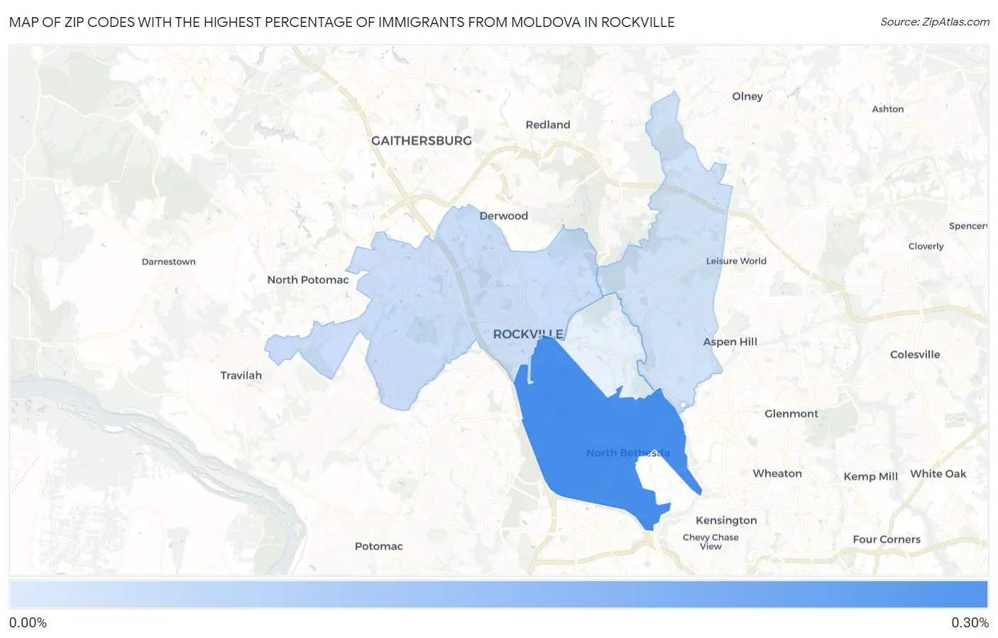 Zip Codes with the Highest Percentage of Immigrants from Moldova in Rockville Map