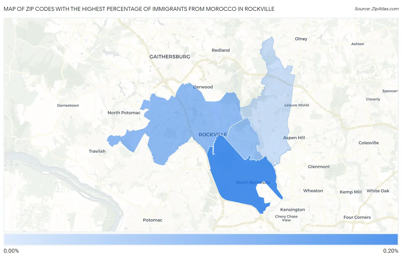 Zip Codes with the Highest Percentage of Immigrants from Morocco in Rockville Map