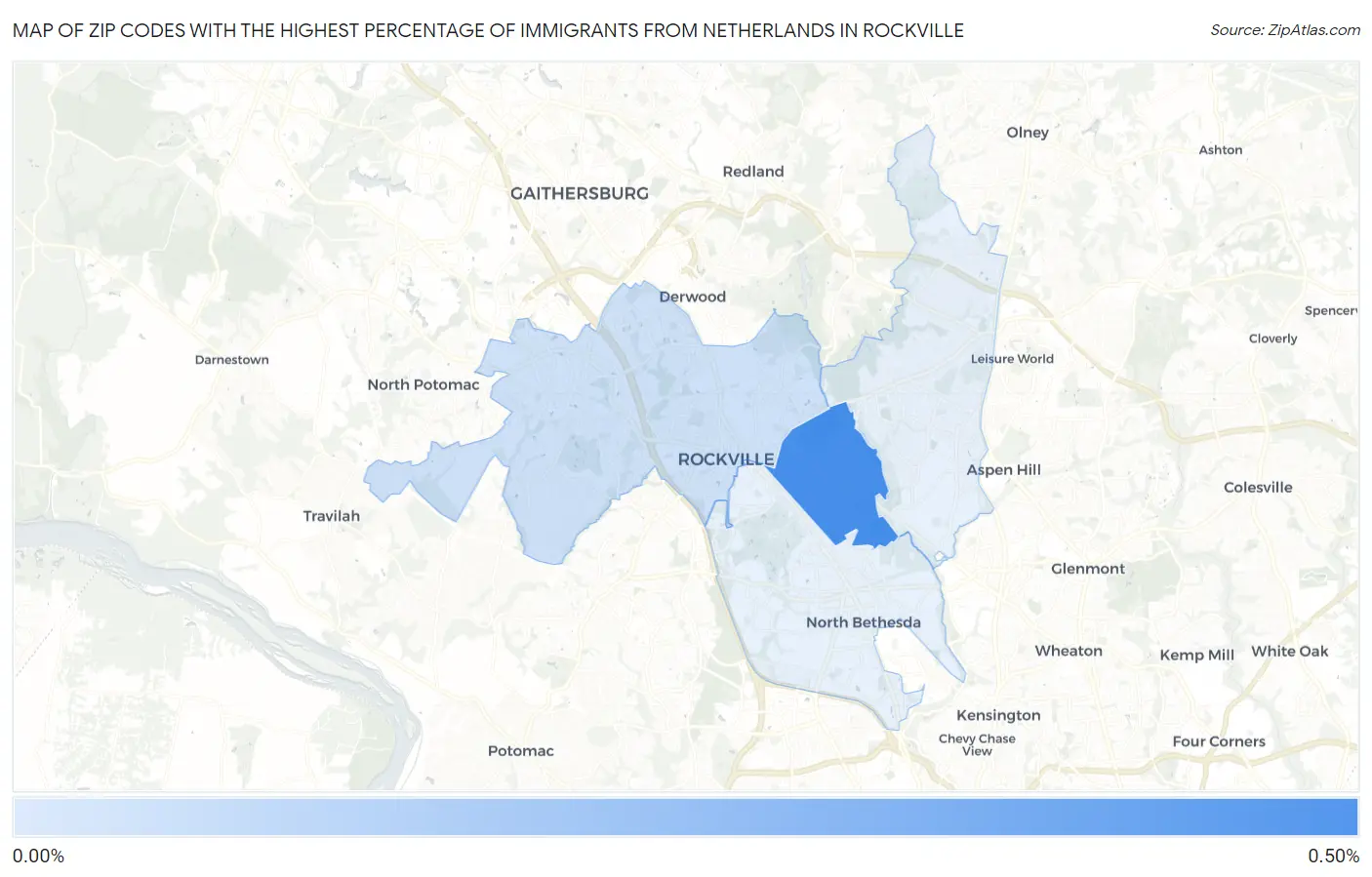 Zip Codes with the Highest Percentage of Immigrants from Netherlands in Rockville Map