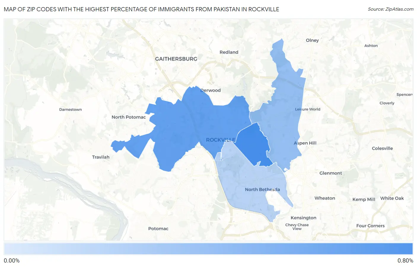 Zip Codes with the Highest Percentage of Immigrants from Pakistan in Rockville Map