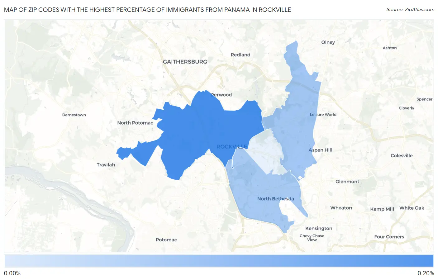 Zip Codes with the Highest Percentage of Immigrants from Panama in Rockville Map