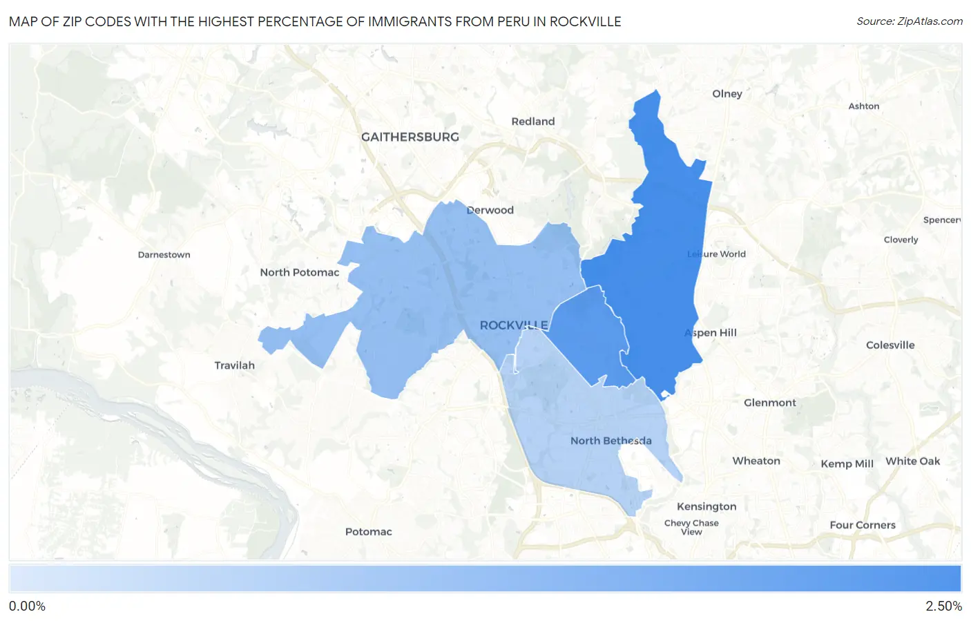 Zip Codes with the Highest Percentage of Immigrants from Peru in Rockville Map