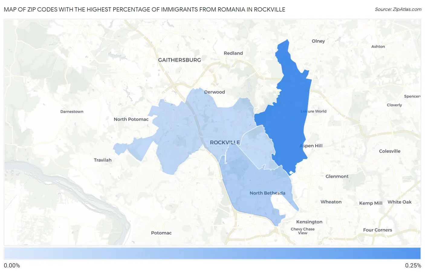 Zip Codes with the Highest Percentage of Immigrants from Romania in Rockville Map