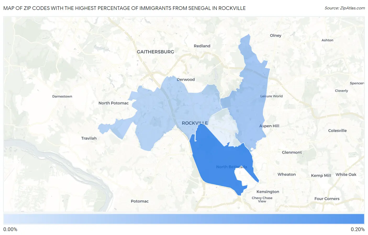 Zip Codes with the Highest Percentage of Immigrants from Senegal in Rockville Map