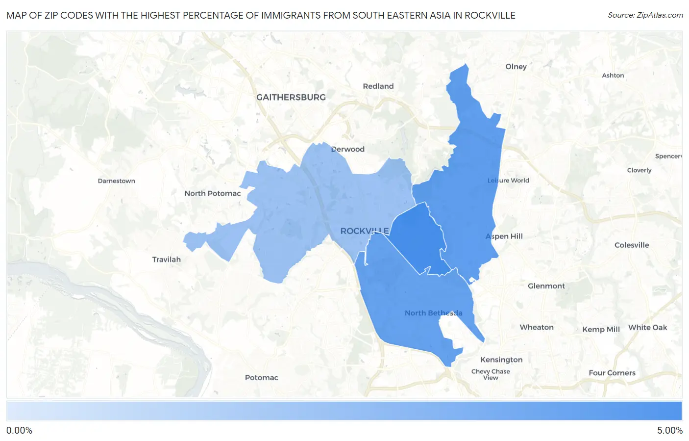 Zip Codes with the Highest Percentage of Immigrants from South Eastern Asia in Rockville Map