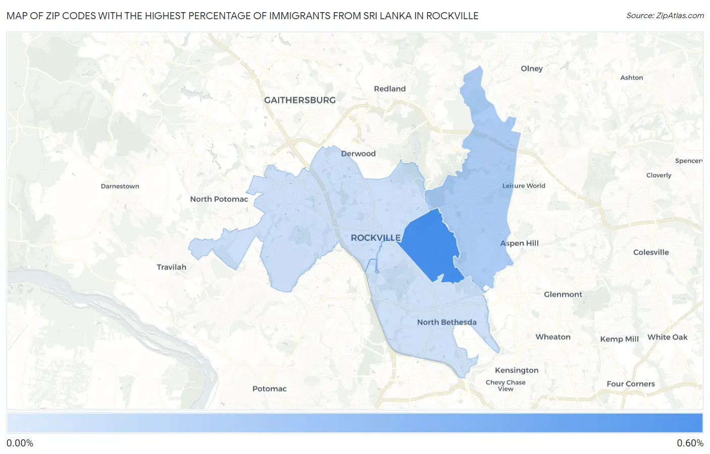 Zip Codes with the Highest Percentage of Immigrants from Sri Lanka in Rockville Map