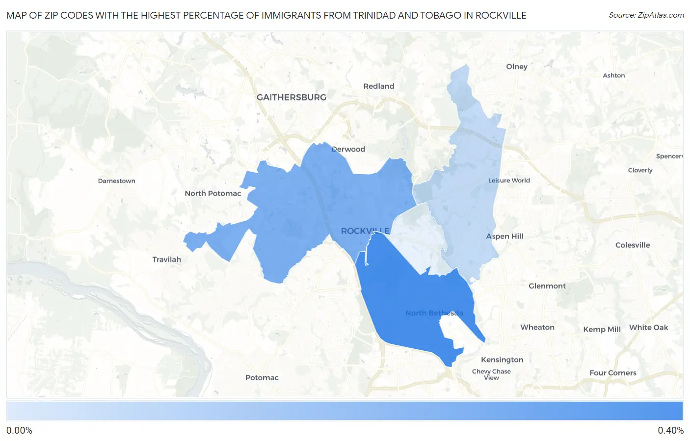 Zip Codes with the Highest Percentage of Immigrants from Trinidad and Tobago in Rockville Map
