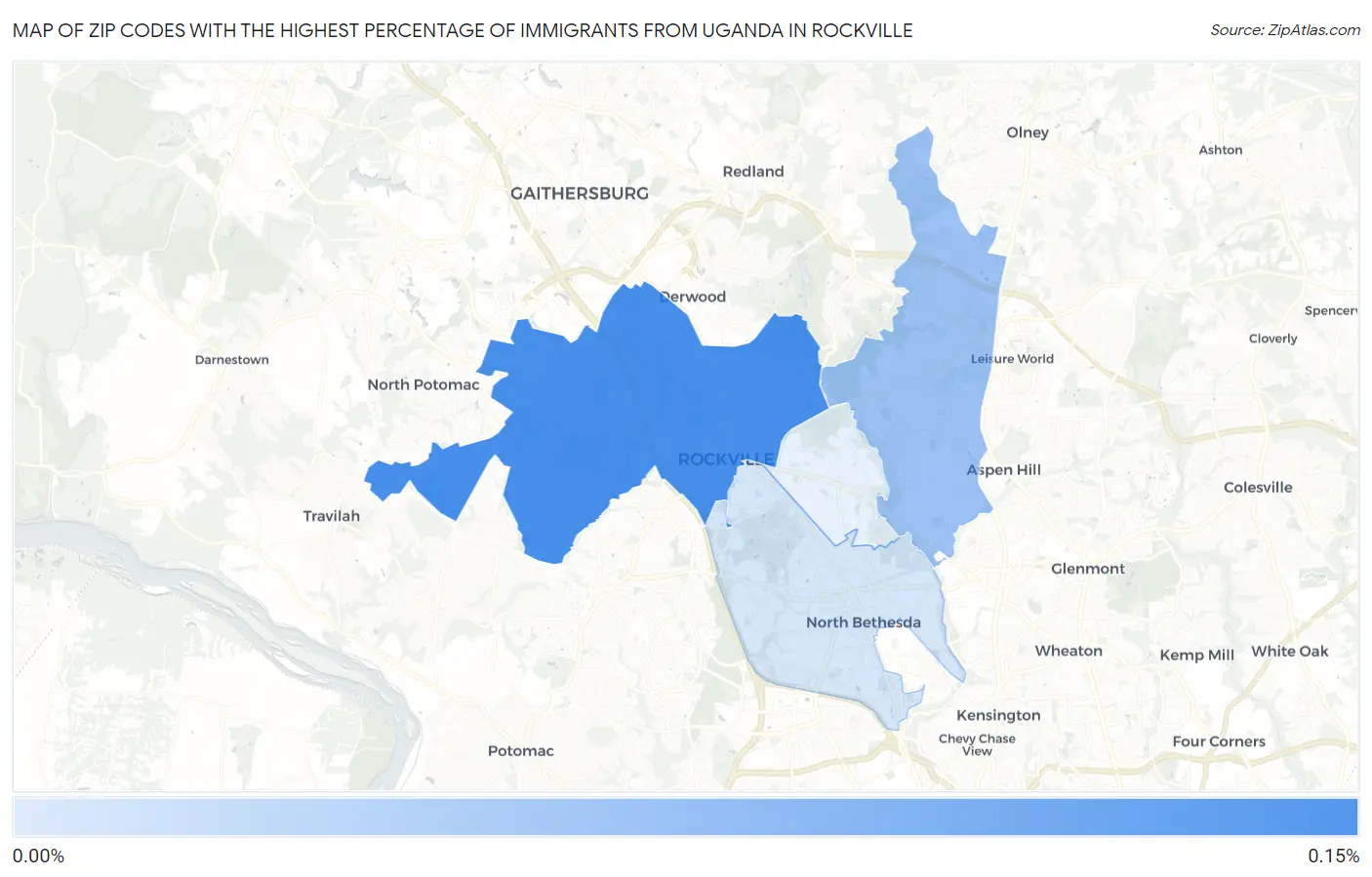 Zip Codes with the Highest Percentage of Immigrants from Uganda in Rockville Map