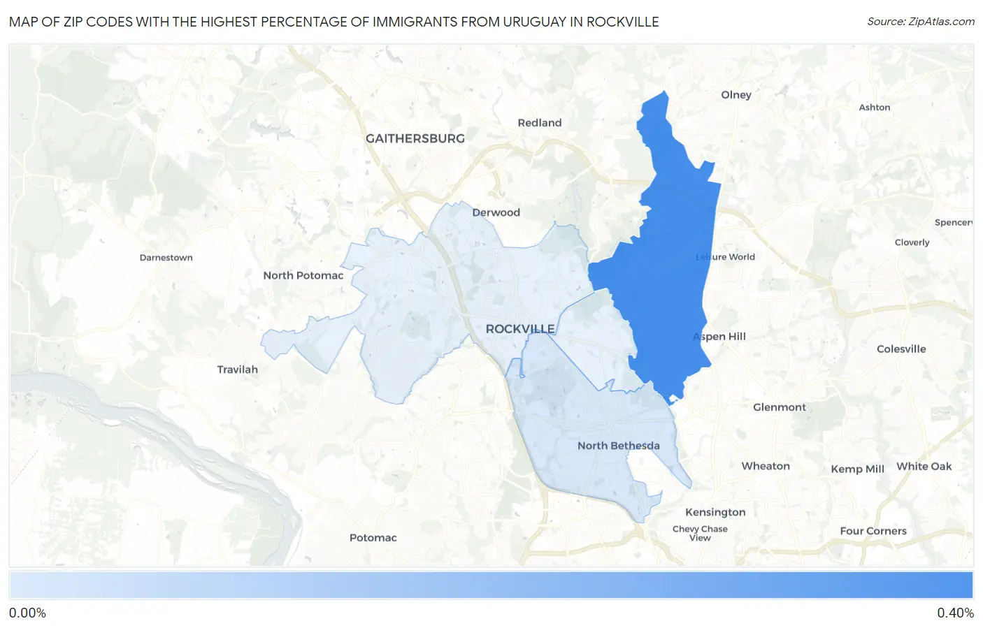 Zip Codes with the Highest Percentage of Immigrants from Uruguay in Rockville Map