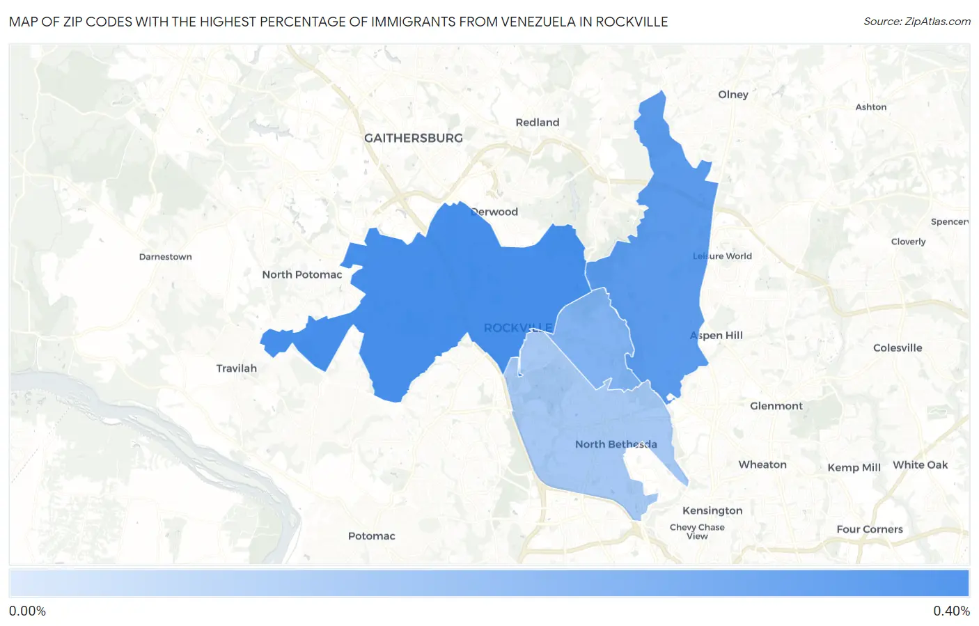 Zip Codes with the Highest Percentage of Immigrants from Venezuela in Rockville Map