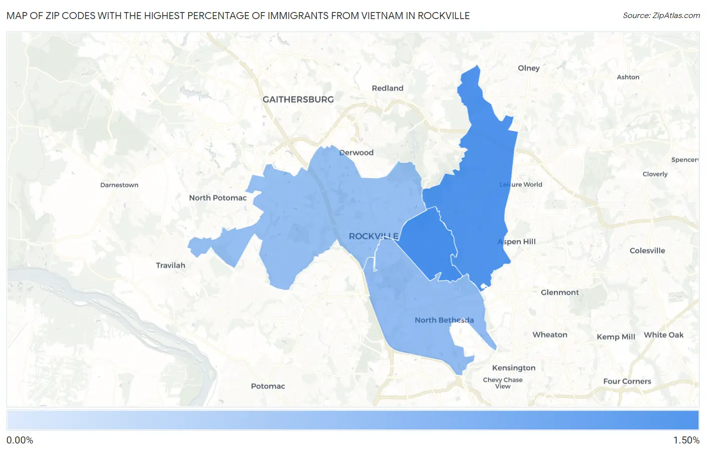 Zip Codes with the Highest Percentage of Immigrants from Vietnam in Rockville Map