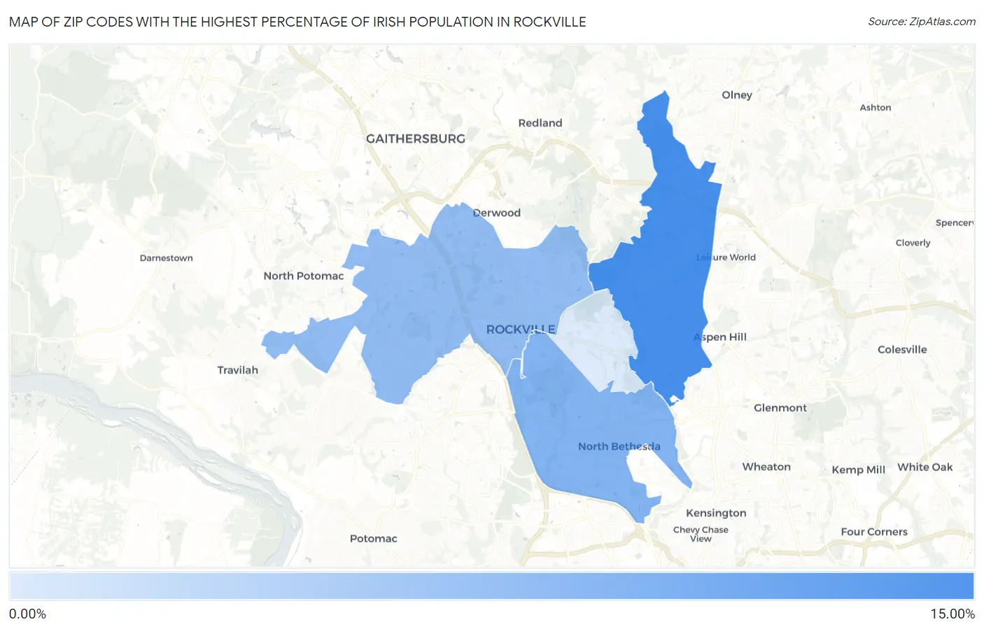 Zip Codes with the Highest Percentage of Irish Population in Rockville Map