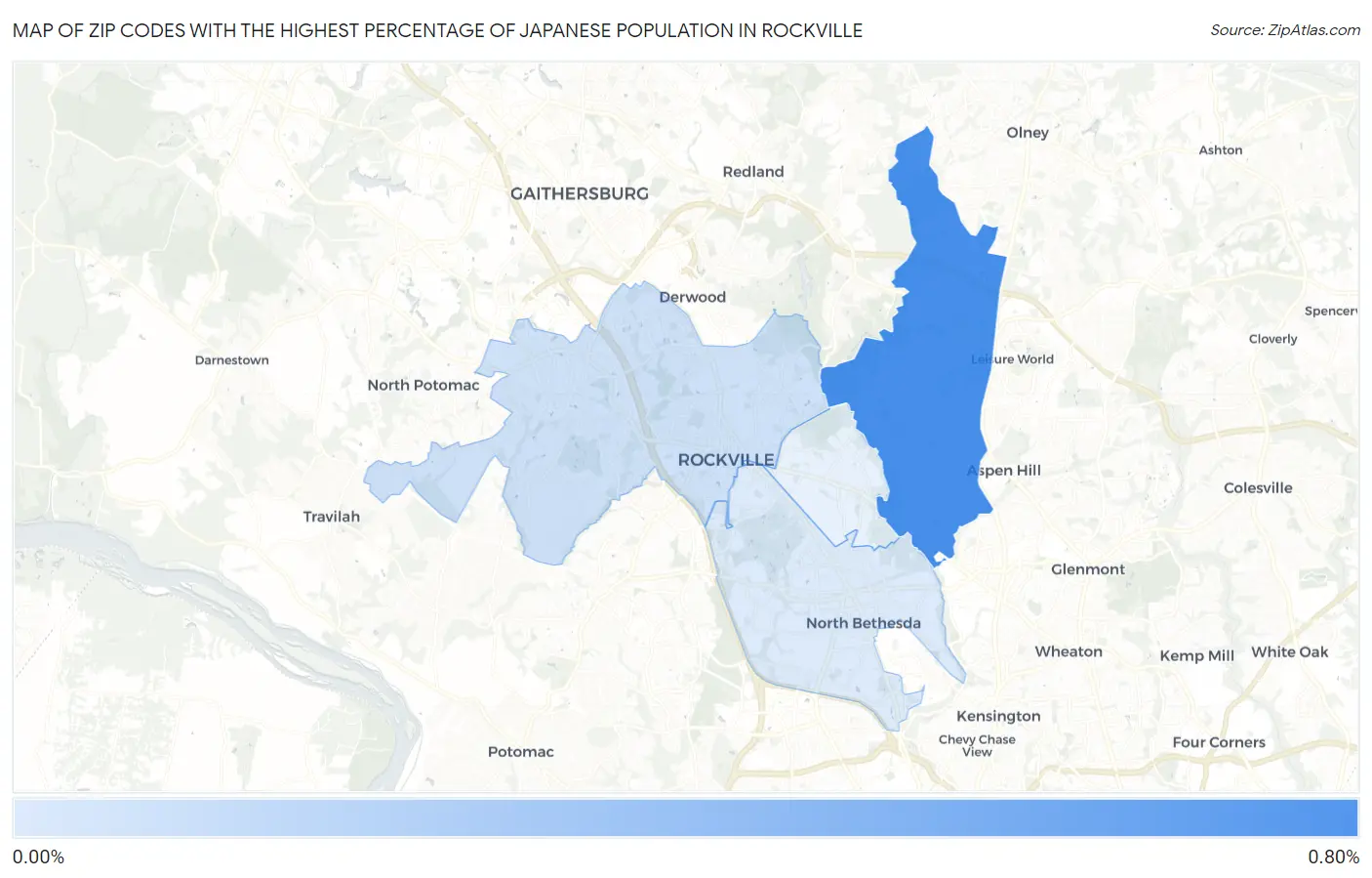 Zip Codes with the Highest Percentage of Japanese Population in Rockville Map