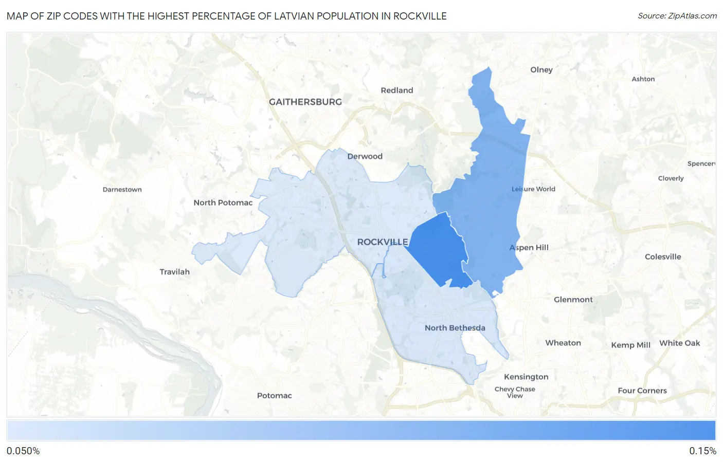 Zip Codes with the Highest Percentage of Latvian Population in Rockville Map