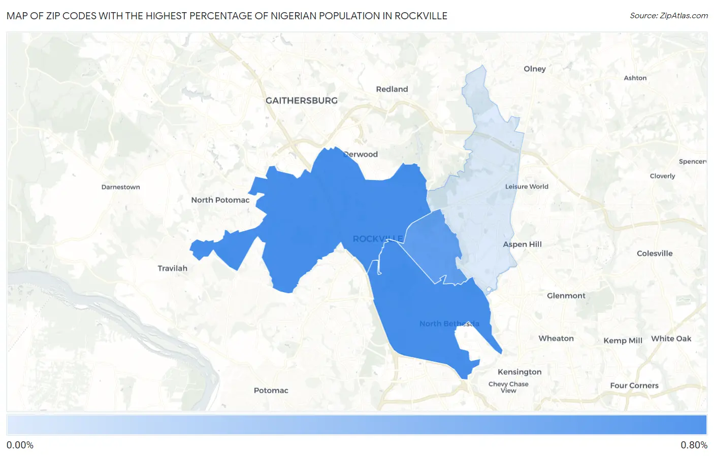 Zip Codes with the Highest Percentage of Nigerian Population in Rockville Map