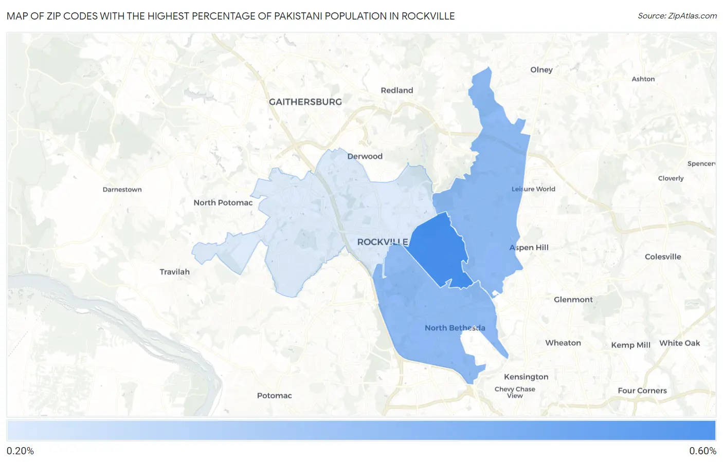 Zip Codes with the Highest Percentage of Pakistani Population in Rockville Map