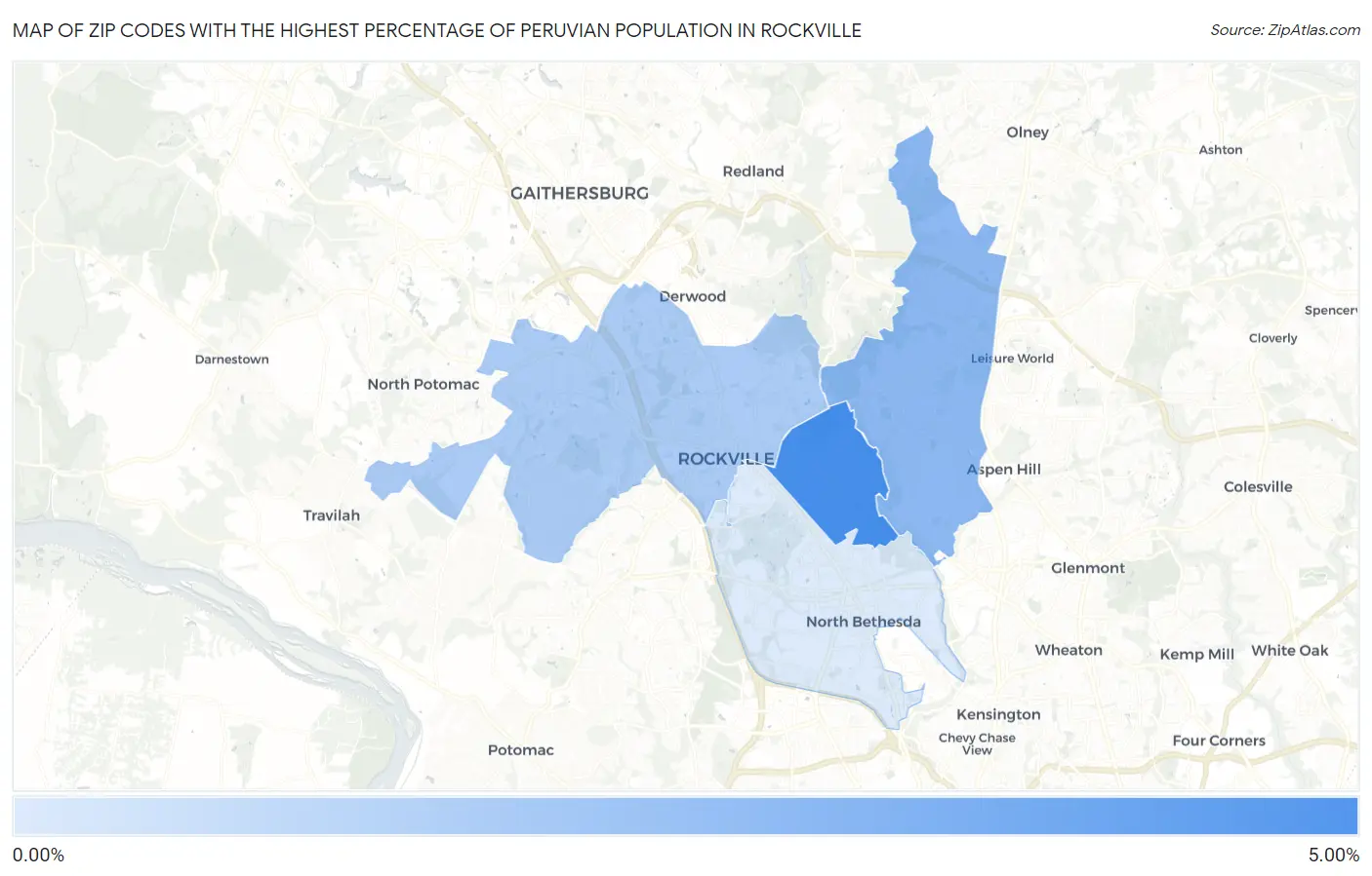 Zip Codes with the Highest Percentage of Peruvian Population in Rockville Map