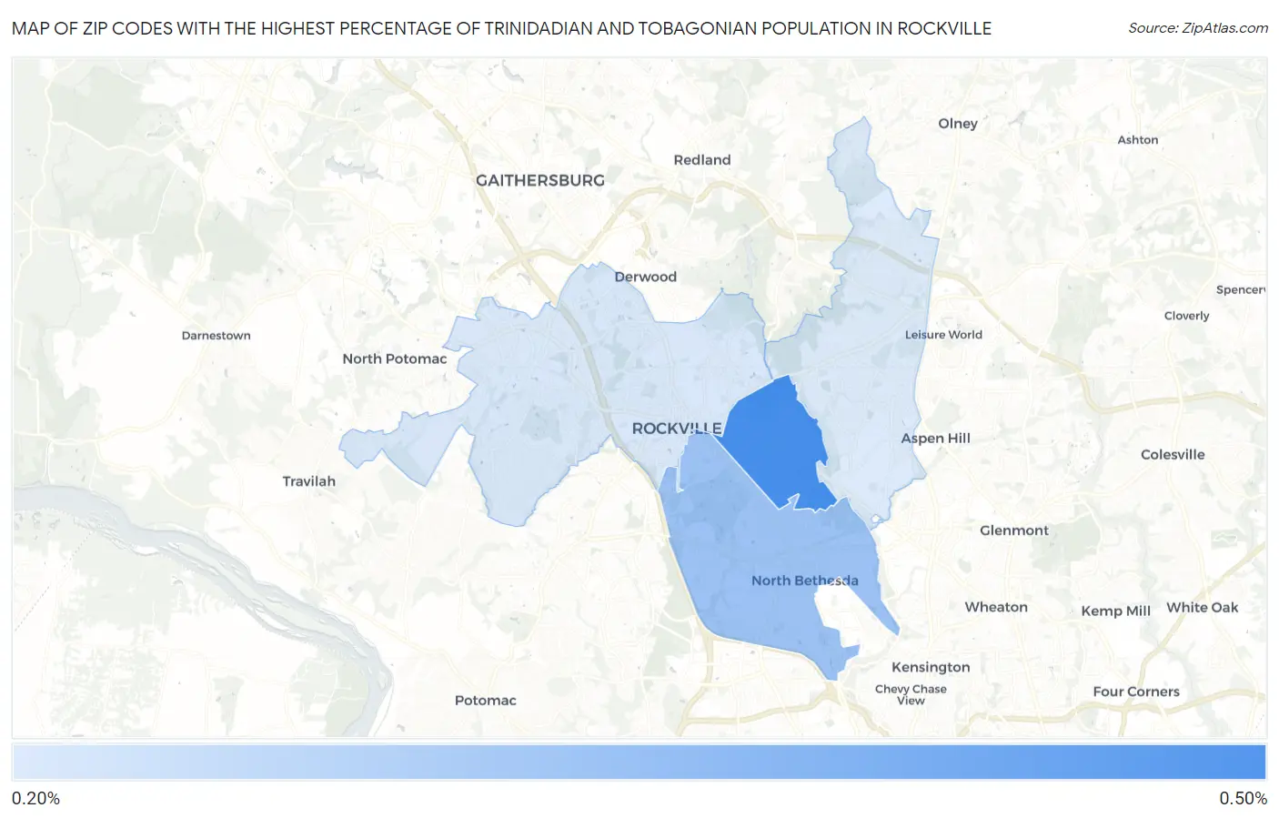 Zip Codes with the Highest Percentage of Trinidadian and Tobagonian Population in Rockville Map