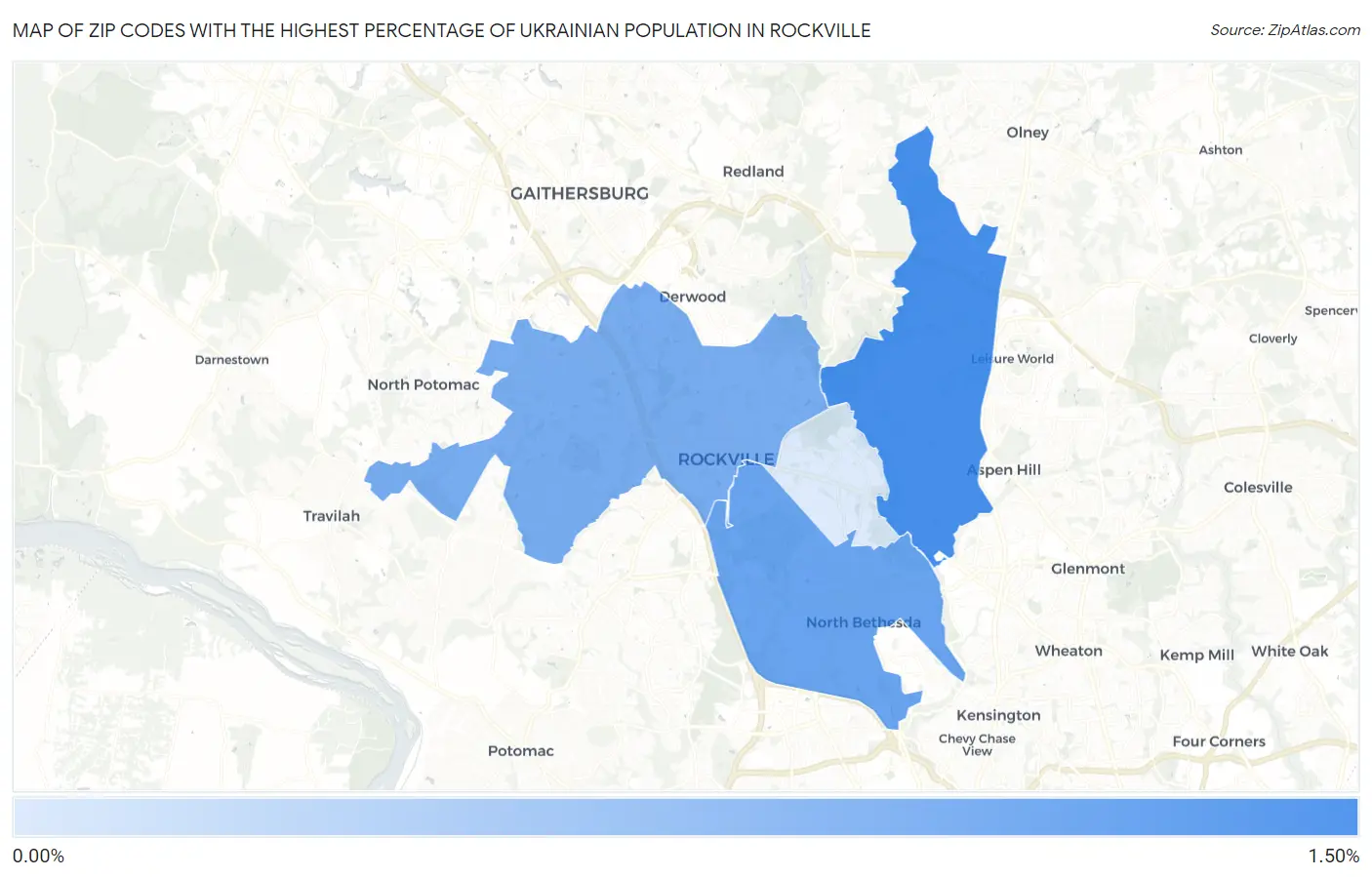 Zip Codes with the Highest Percentage of Ukrainian Population in Rockville Map