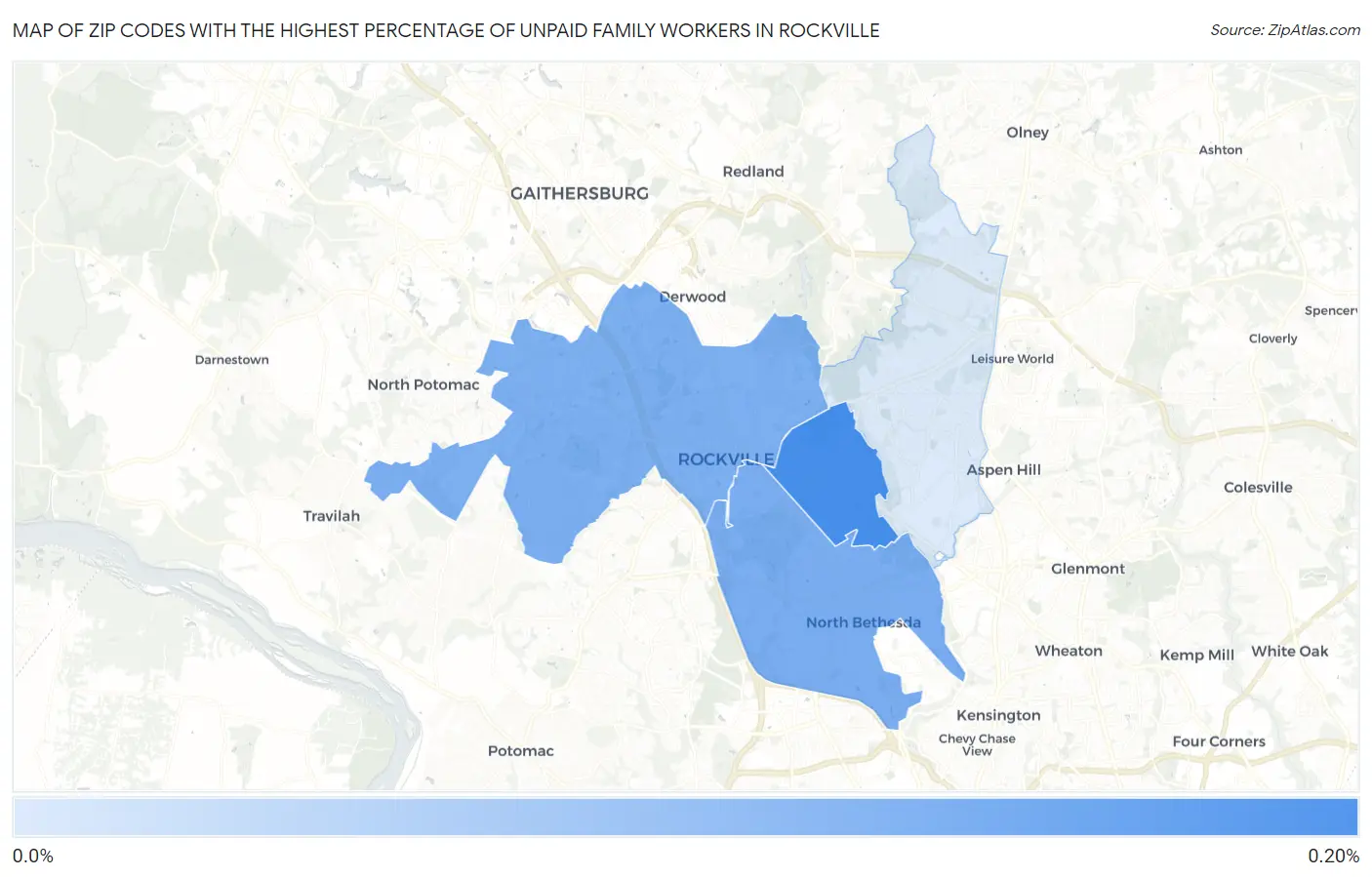Zip Codes with the Highest Percentage of Unpaid Family Workers in Rockville Map