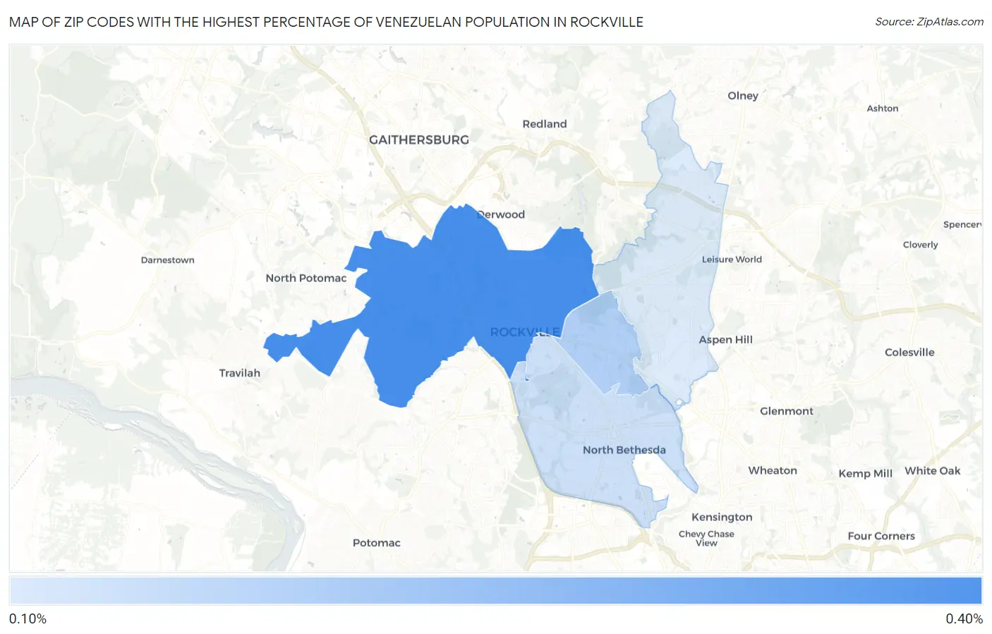 Zip Codes with the Highest Percentage of Venezuelan Population in Rockville Map
