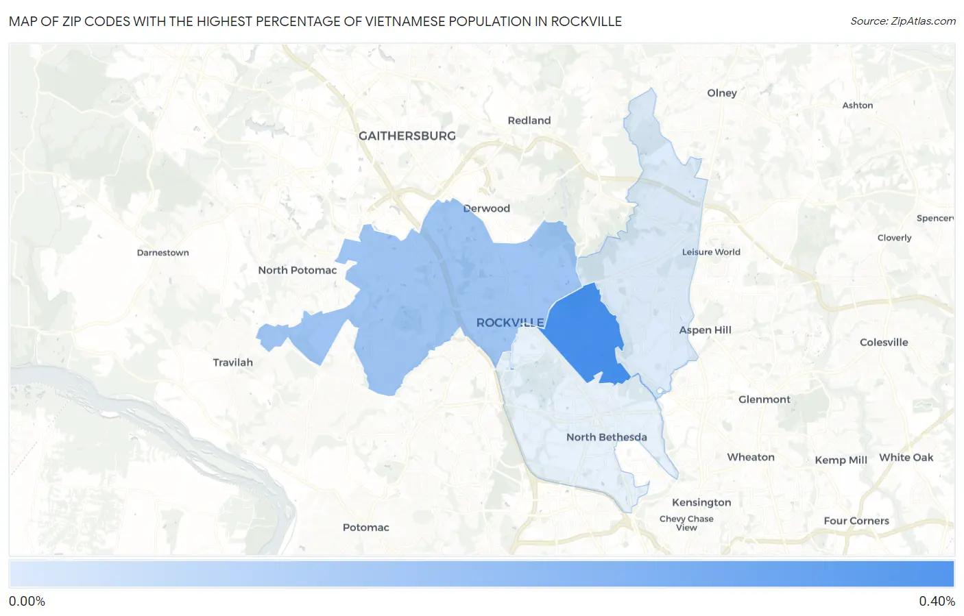 Zip Codes with the Highest Percentage of Vietnamese Population in Rockville Map