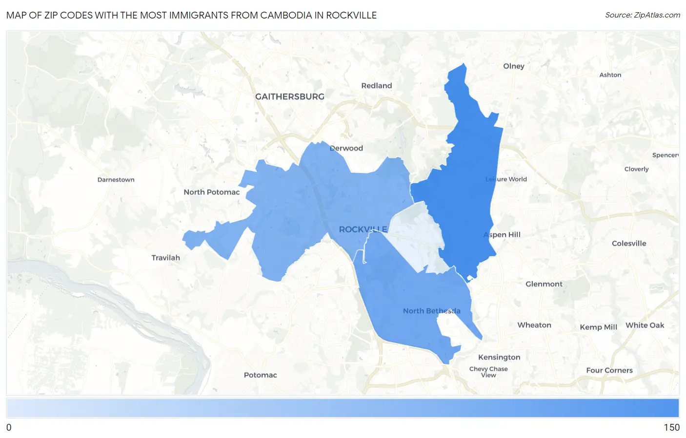 Zip Codes with the Most Immigrants from Cambodia in Rockville Map