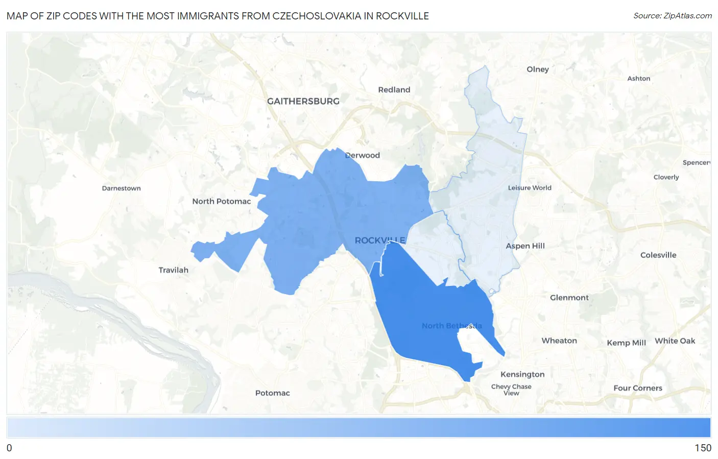 Zip Codes with the Most Immigrants from Czechoslovakia in Rockville Map