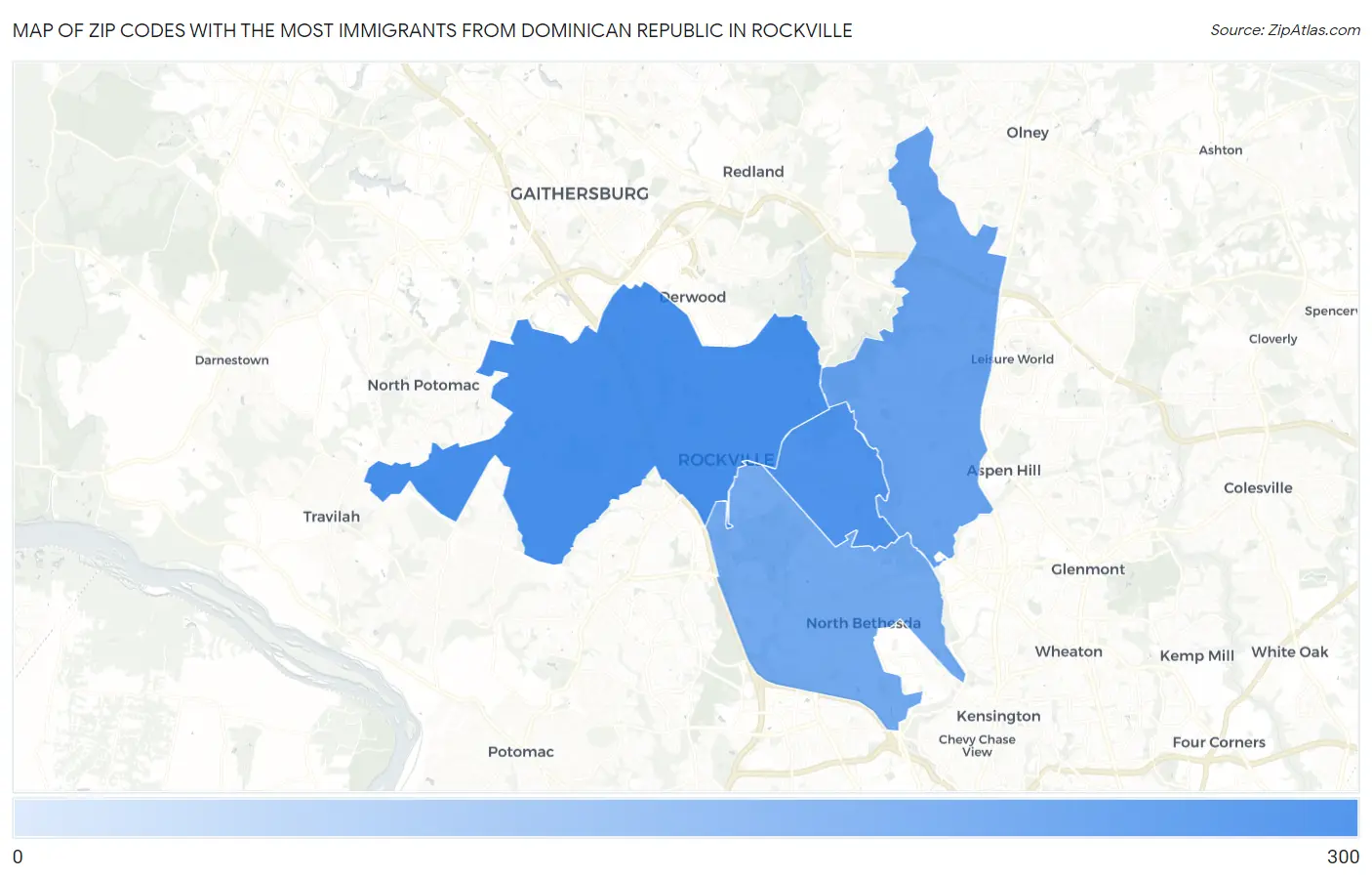 Zip Codes with the Most Immigrants from Dominican Republic in Rockville Map